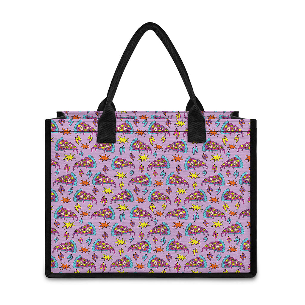 Psychedelic Pizza Pattern Print Canvas Tote Bag