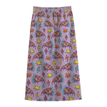 Psychedelic Pizza Pattern Print Cotton Front Slit Maxi Skirt