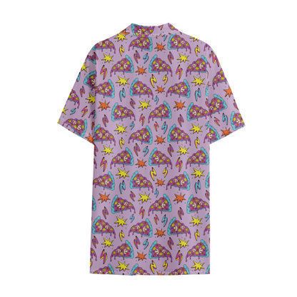 Psychedelic Pizza Pattern Print Cotton Hawaiian Shirt