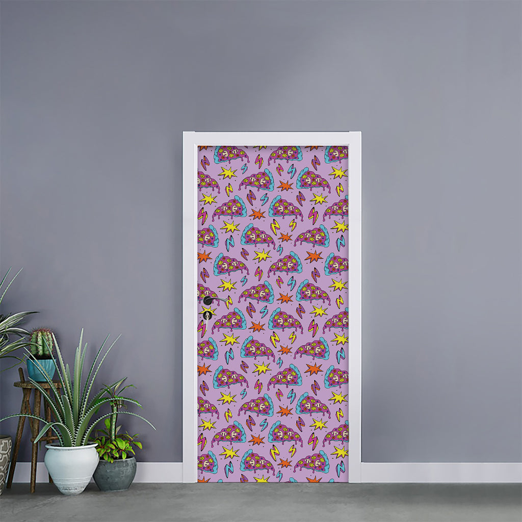 Psychedelic Pizza Pattern Print Door Sticker