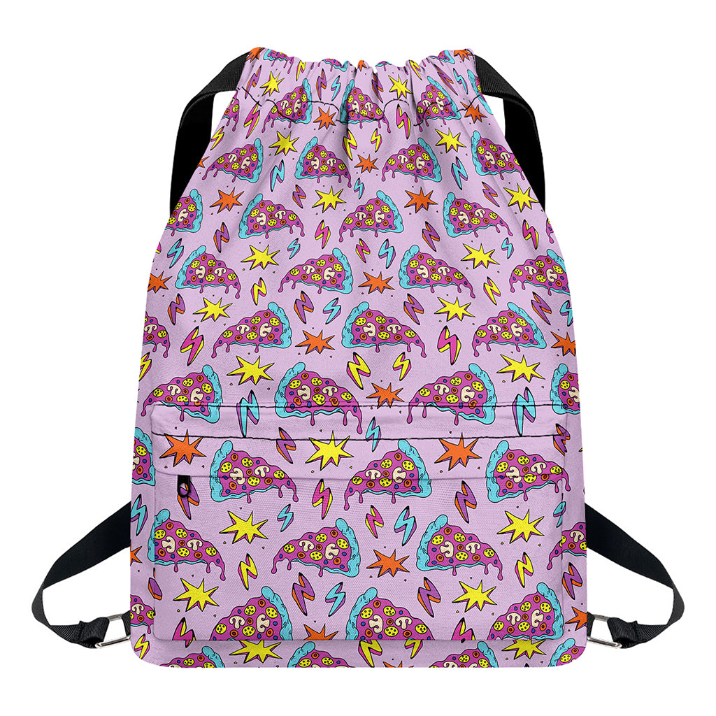 Psychedelic Pizza Pattern Print Drawstring Backpack