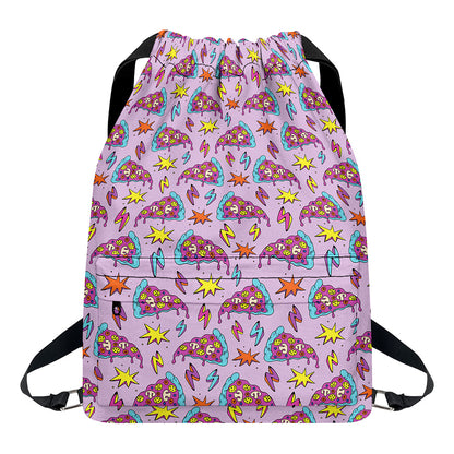 Psychedelic Pizza Pattern Print Drawstring Backpack