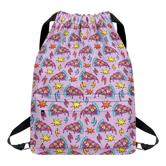 Psychedelic Pizza Pattern Print Drawstring Backpack