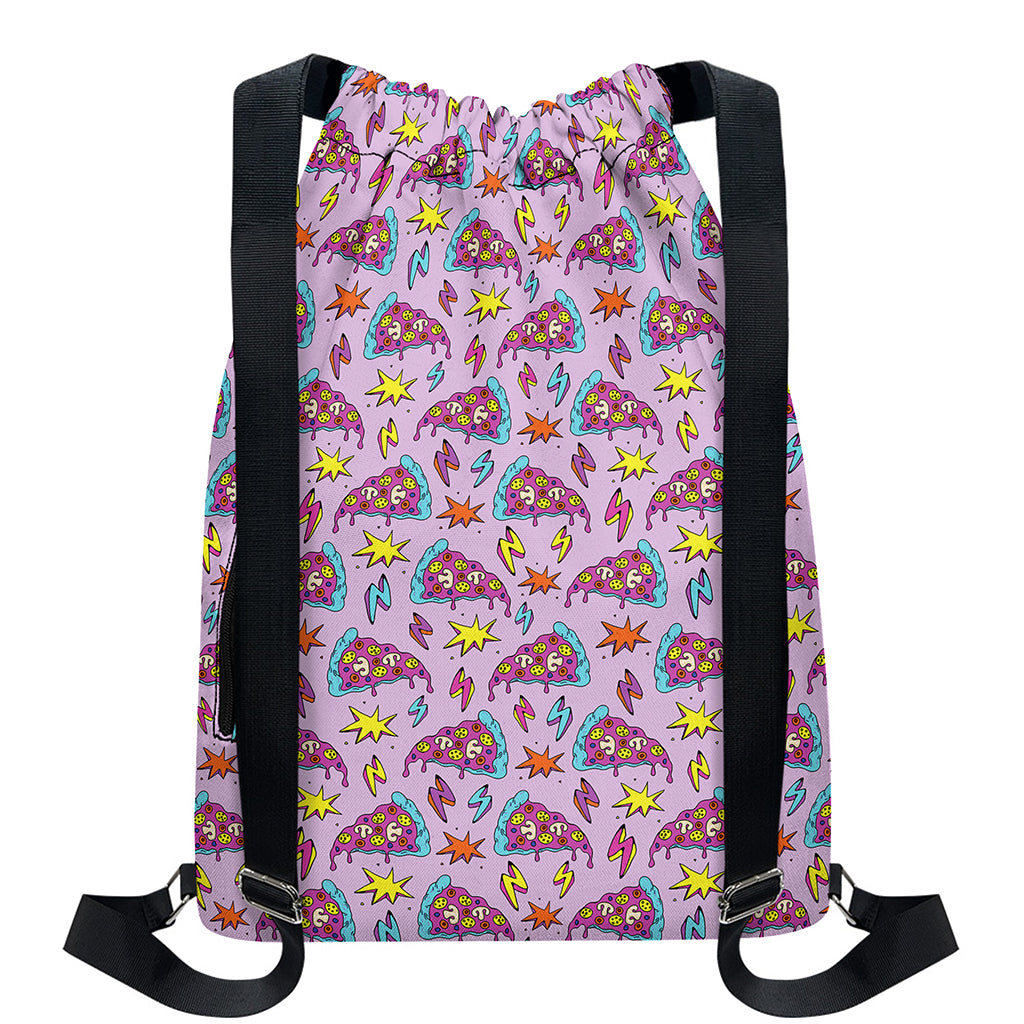 Psychedelic Pizza Pattern Print Drawstring Backpack