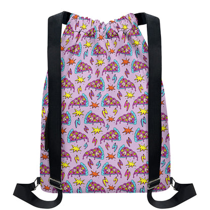 Psychedelic Pizza Pattern Print Drawstring Backpack