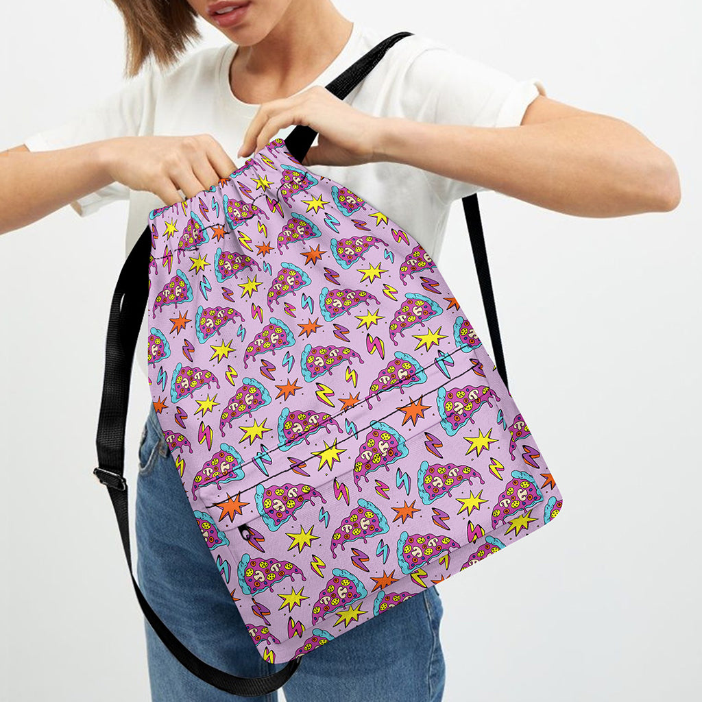 Psychedelic Pizza Pattern Print Drawstring Backpack