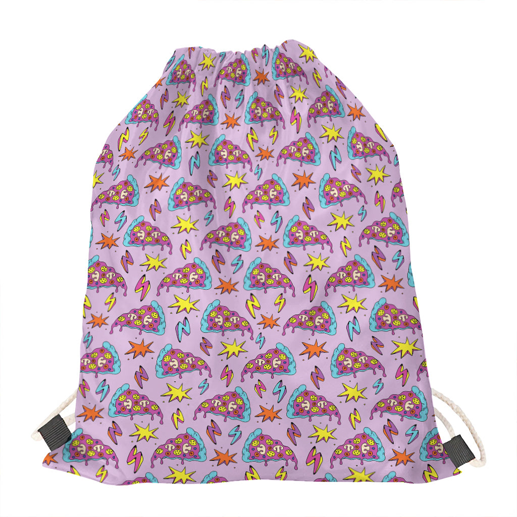 Psychedelic Pizza Pattern Print Drawstring Bag