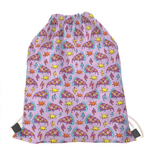 Psychedelic Pizza Pattern Print Drawstring Bag