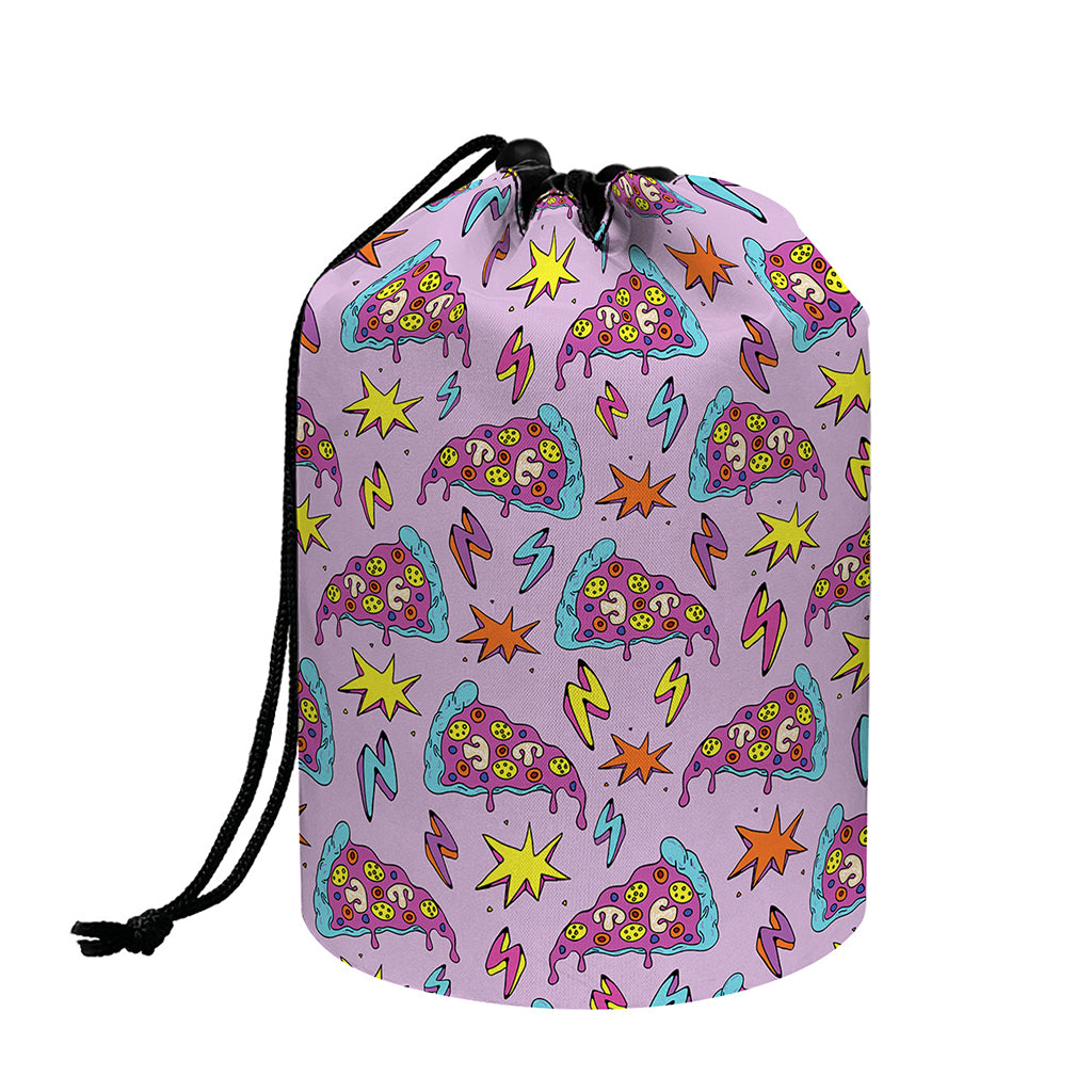 Psychedelic Pizza Pattern Print Drawstring Makeup Bag