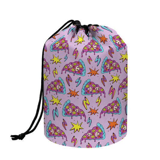 Psychedelic Pizza Pattern Print Drawstring Makeup Bag
