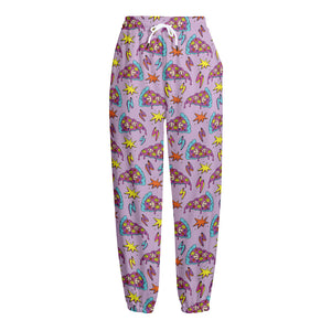 Psychedelic Pizza Pattern Print Fleece Lined Knit Pants