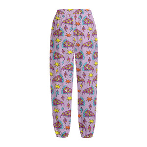 Psychedelic Pizza Pattern Print Fleece Lined Knit Pants