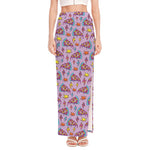 Psychedelic Pizza Pattern Print High Slit Maxi Skirt