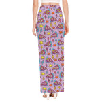 Psychedelic Pizza Pattern Print High Slit Maxi Skirt