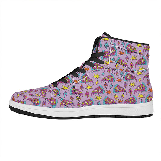 Psychedelic Pizza Pattern Print High Top Leather Sneakers