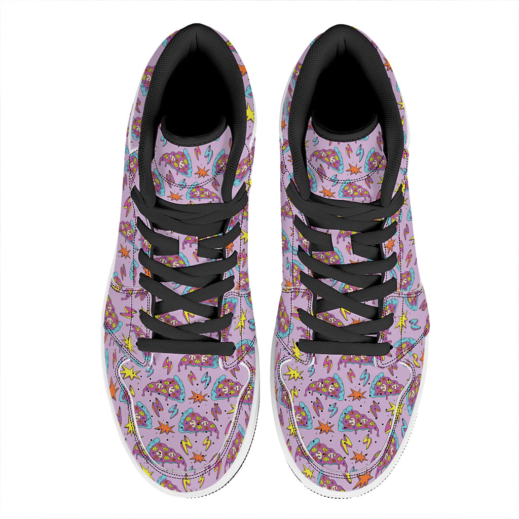 Psychedelic Pizza Pattern Print High Top Leather Sneakers