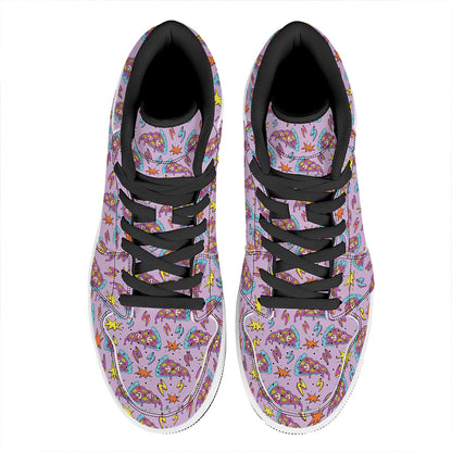 Psychedelic Pizza Pattern Print High Top Leather Sneakers