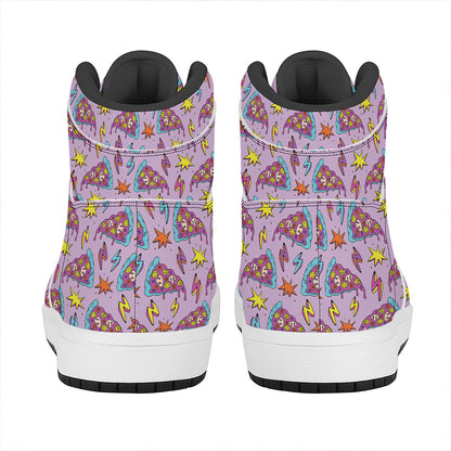 Psychedelic Pizza Pattern Print High Top Leather Sneakers
