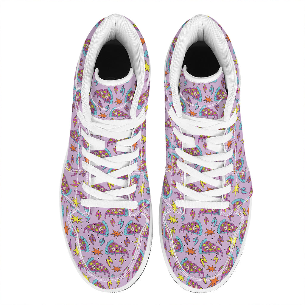 Psychedelic Pizza Pattern Print High Top Leather Sneakers