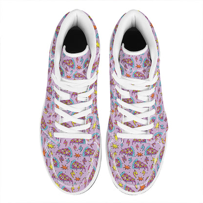 Psychedelic Pizza Pattern Print High Top Leather Sneakers