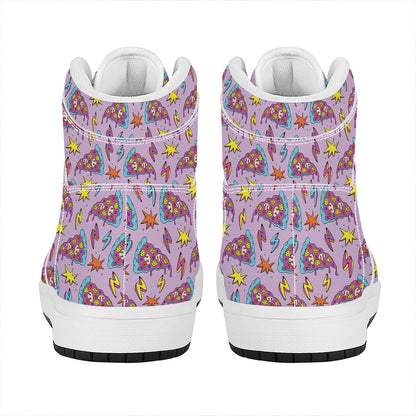 Psychedelic Pizza Pattern Print High Top Leather Sneakers