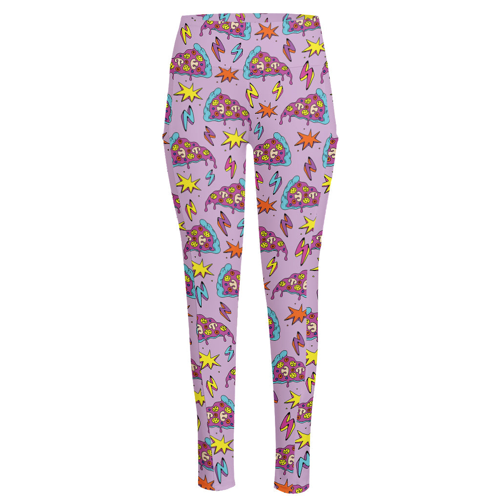 Psychedelic Pizza Pattern Print High-Waisted Pocket Leggings