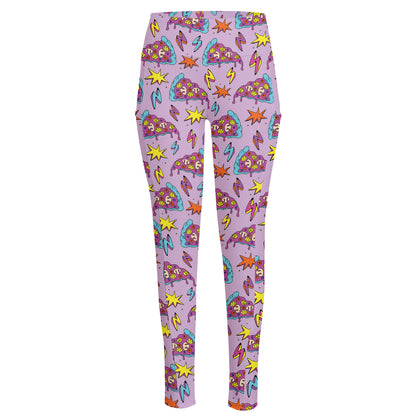 Psychedelic Pizza Pattern Print High-Waisted Pocket Leggings