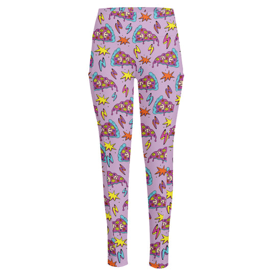 Psychedelic Pizza Pattern Print High-Waisted Pocket Leggings