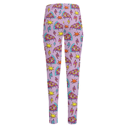 Psychedelic Pizza Pattern Print High-Waisted Pocket Leggings