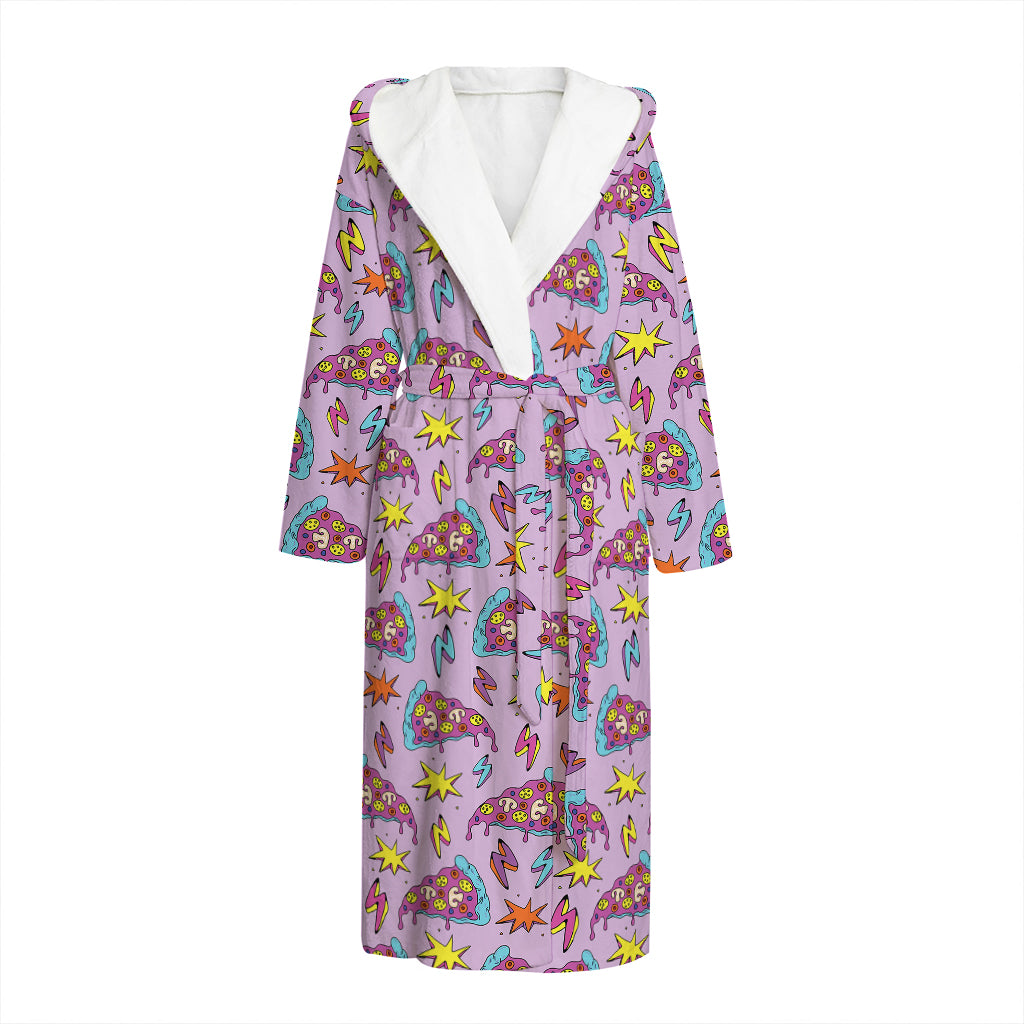 Psychedelic Pizza Pattern Print Hooded Bathrobe