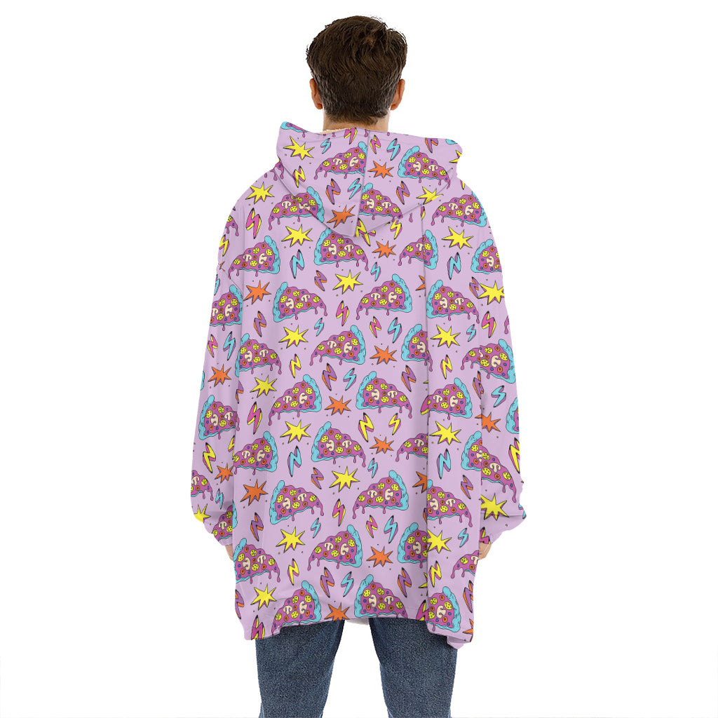 Psychedelic Pizza Pattern Print Hoodie Blanket