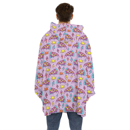 Psychedelic Pizza Pattern Print Hoodie Blanket