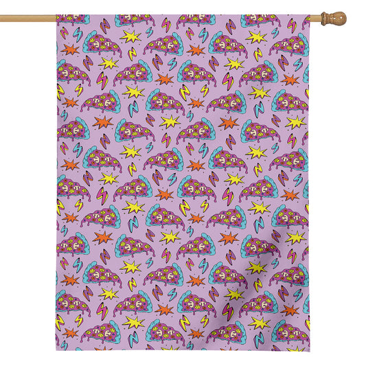 Psychedelic Pizza Pattern Print House Flag