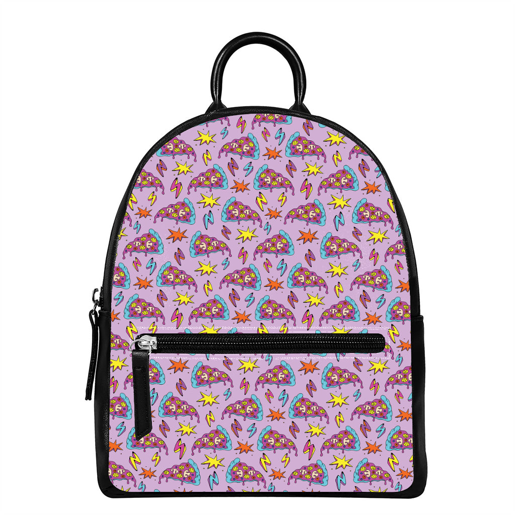 Psychedelic Pizza Pattern Print Leather Backpack