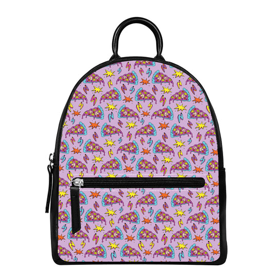 Psychedelic Pizza Pattern Print Leather Backpack