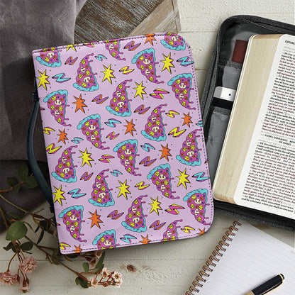 Psychedelic Pizza Pattern Print Leather Bible Cover