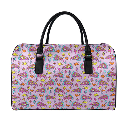 Psychedelic Pizza Pattern Print Leather Duffle Bag