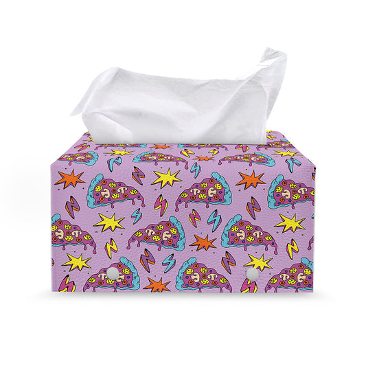 Psychedelic Pizza Pattern Print Leather Tissue Box Cover