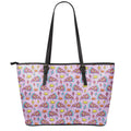 Psychedelic Pizza Pattern Print Leather Tote Bag With Zipper