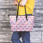 Psychedelic Pizza Pattern Print Leather Tote Bag