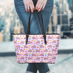 Psychedelic Pizza Pattern Print Leather Tote Bag