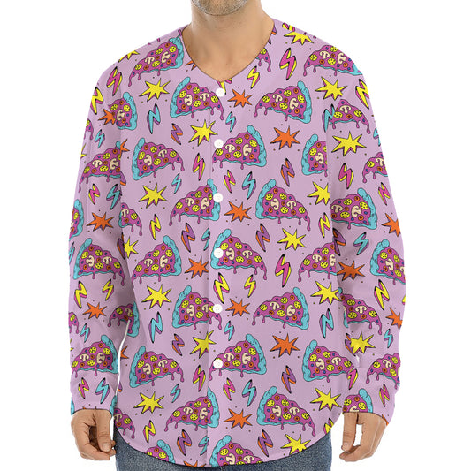 Psychedelic Pizza Pattern Print Long Sleeve Baseball Jersey