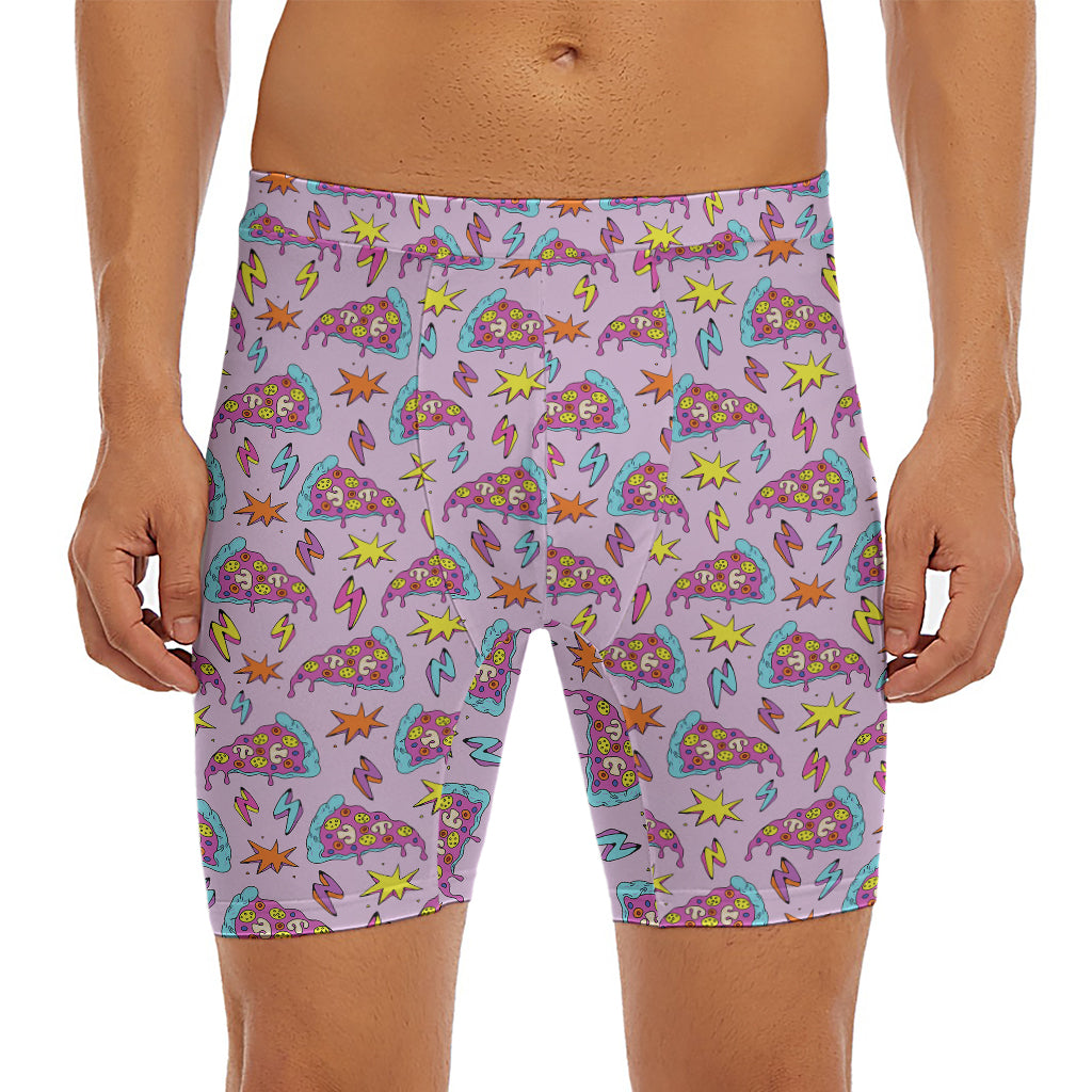 Psychedelic Pizza Pattern Print Men's Long Boxer Briefs