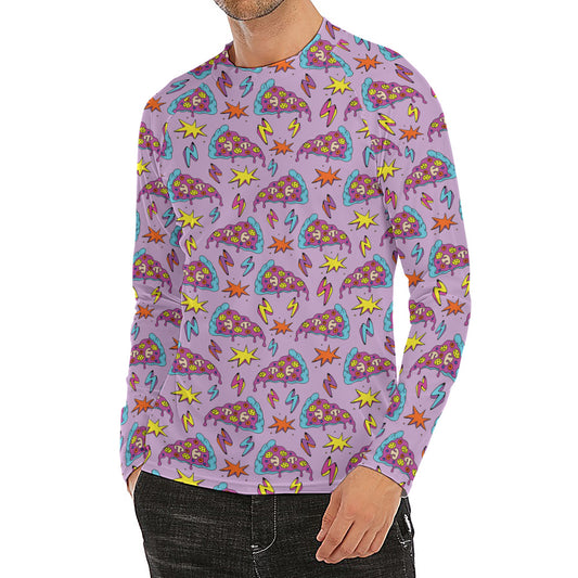 Psychedelic Pizza Pattern Print Men's Long Sleeve Rash Guard