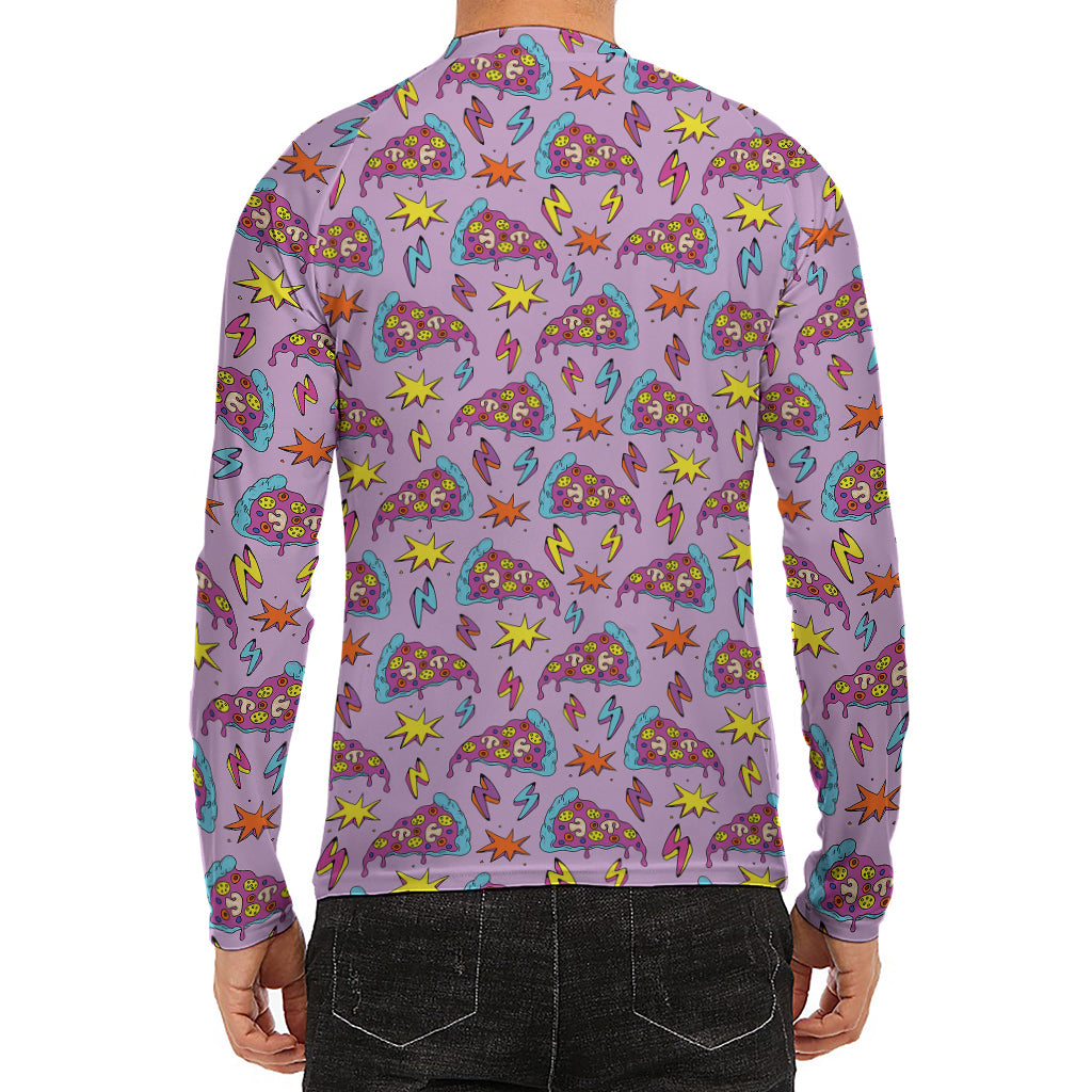 Psychedelic Pizza Pattern Print Men's Long Sleeve Rash Guard