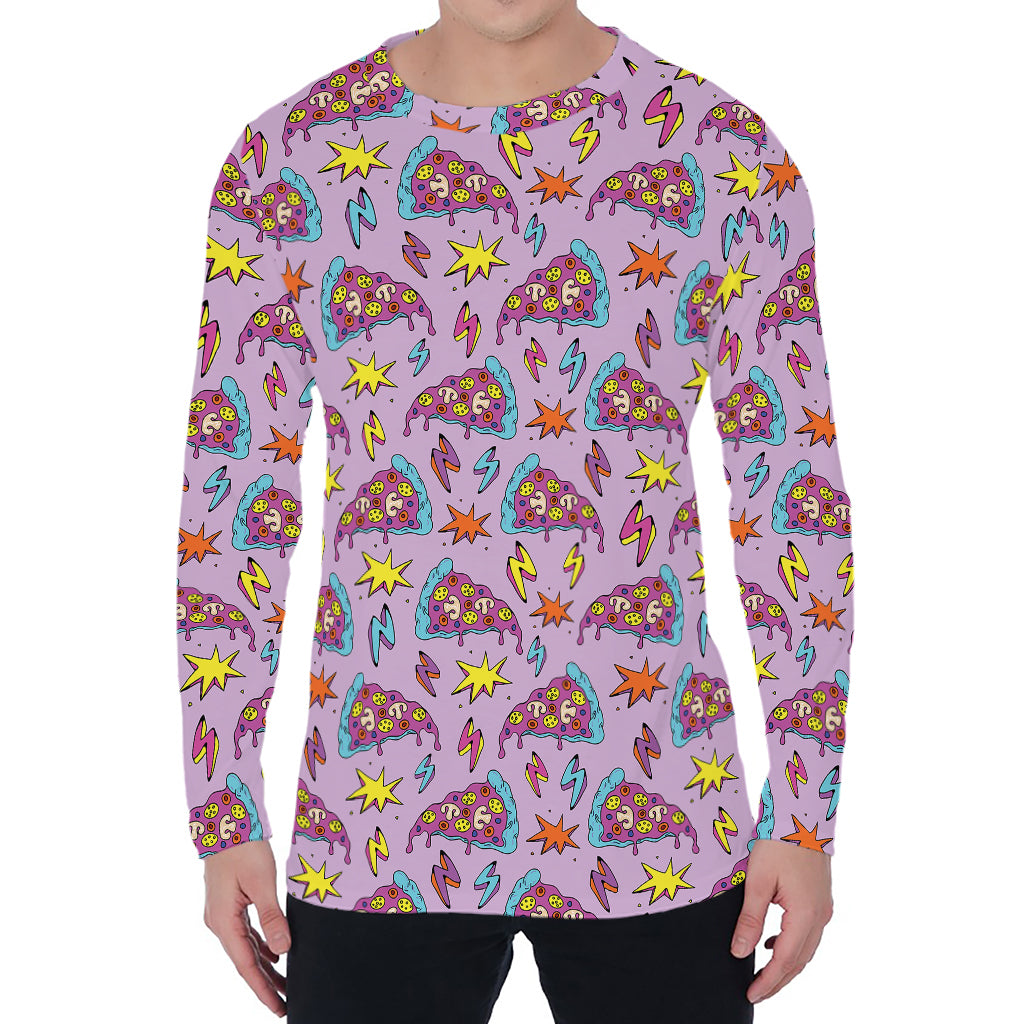 Psychedelic Pizza Pattern Print Men's Long Sleeve T-Shirt