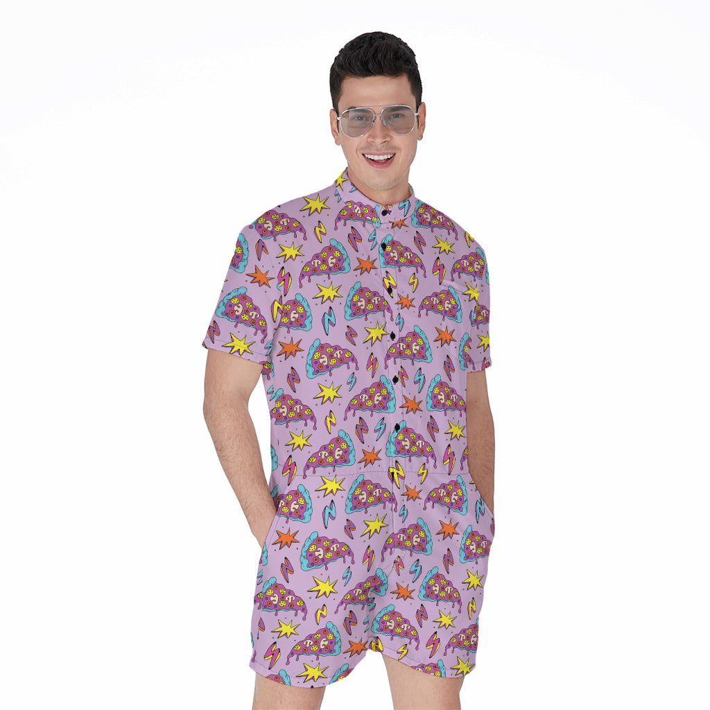 Psychedelic Pizza Pattern Print Men's Rompers