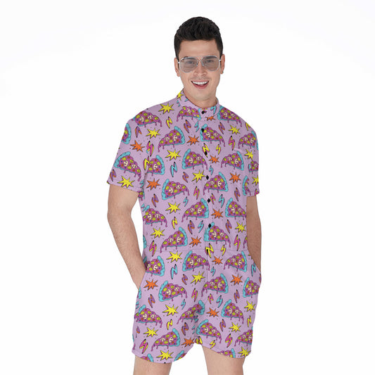 Psychedelic Pizza Pattern Print Men's Rompers