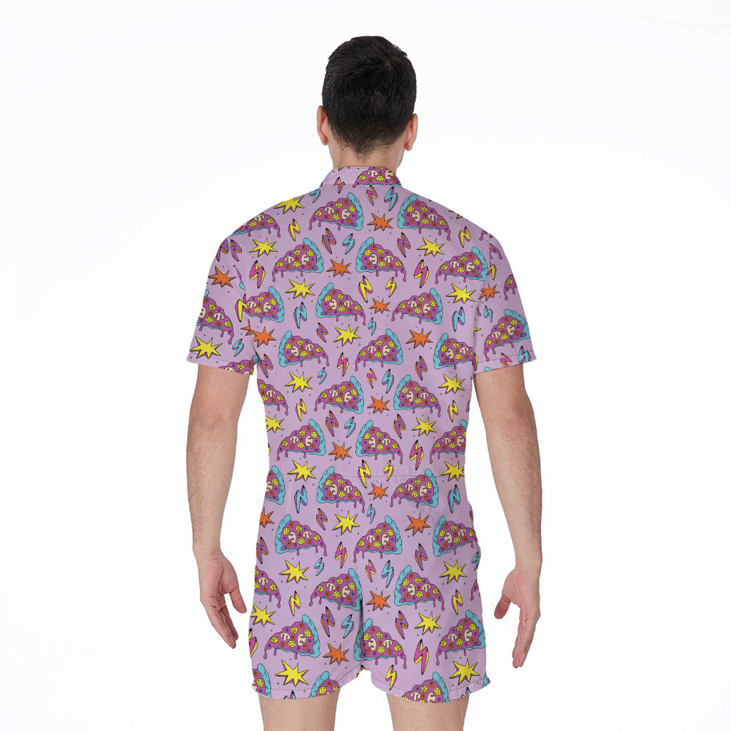 Psychedelic Pizza Pattern Print Men's Rompers