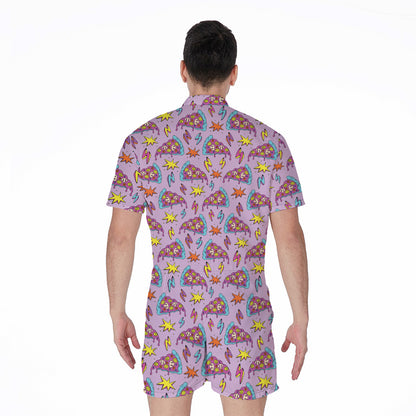 Psychedelic Pizza Pattern Print Men's Rompers